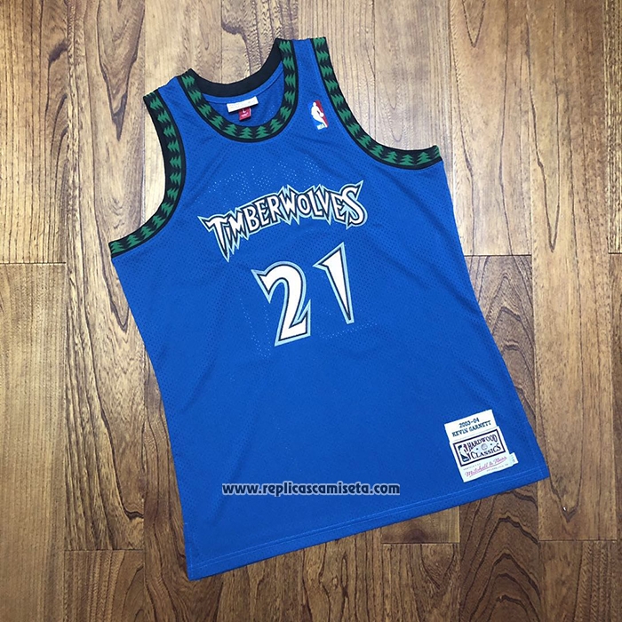 Camiseta Minnesota Timberwolves Kevin Garnett #21 Hardwood Classics Throwback 2003-04 Azul